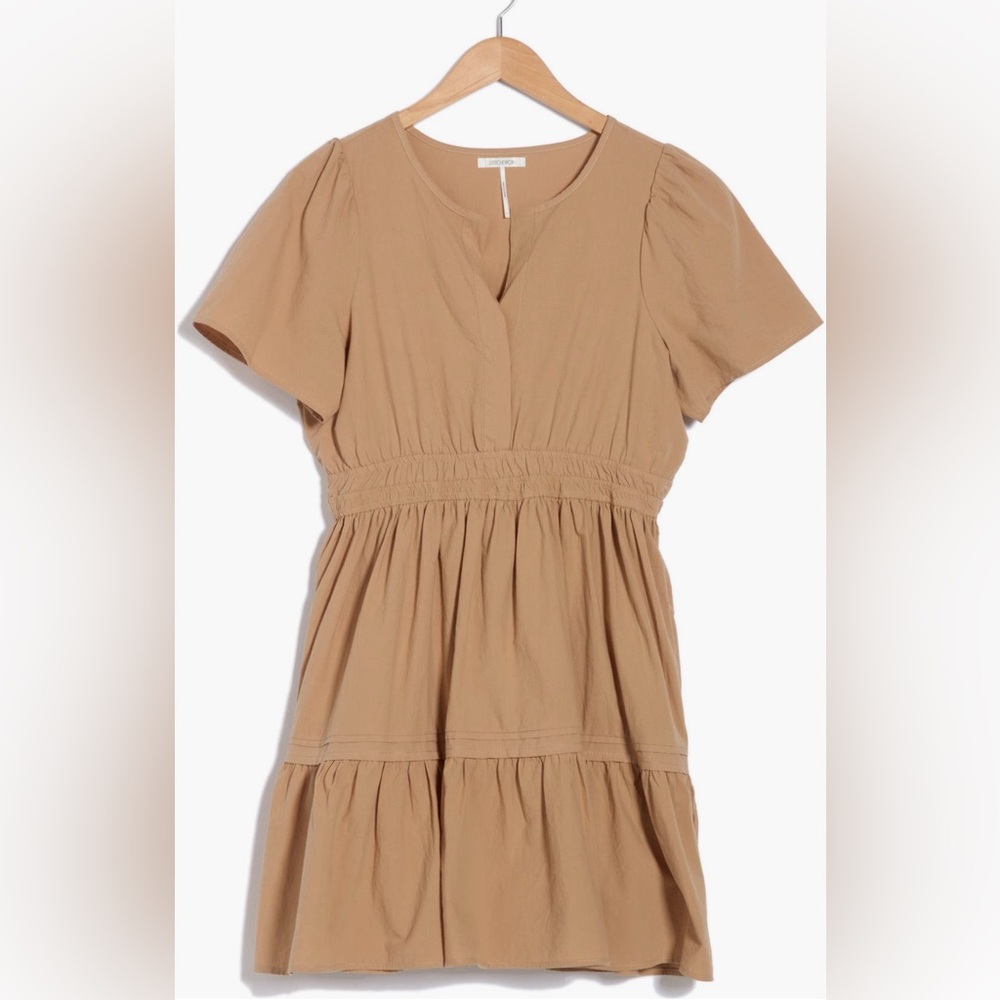 STITCHDROP Short Sleeve Dress -Beige